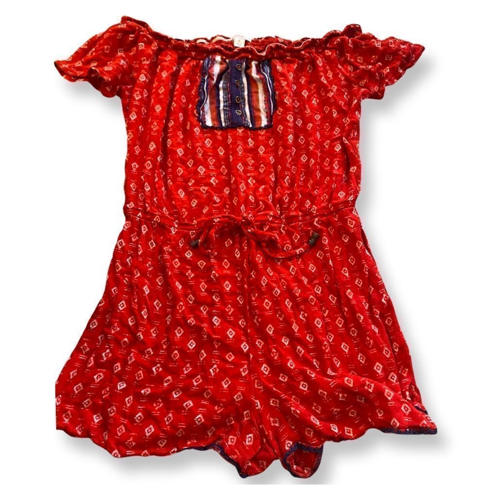 3 FOR $20 Xhilaration Red Bohemian Print Cinch Waist Summer Romper Size Medium